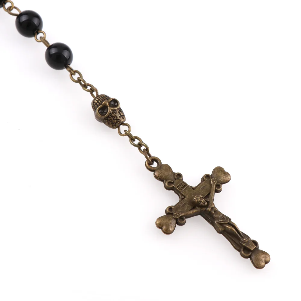ABS черные жемчужные четки кулон череп ожерелье сплав крест кулон в форме Креста с Иисусом религиозное ожерелье s Модные религиозные украшения