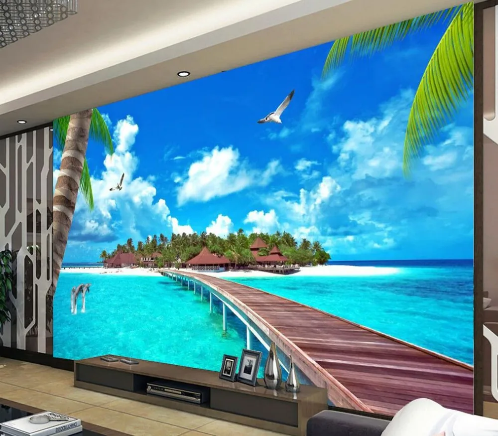 3d обои природа Мальдивы пейзаж мост 3D обои современный для гостиной фрески украшения дома