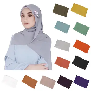 

Muslim Women Turban Beaded Hijab Scarf Shawl Islamic Arab Headwear Wrap Headscarf Plain Chiffon Rhinestone Hijabs Scarf 75*180cm