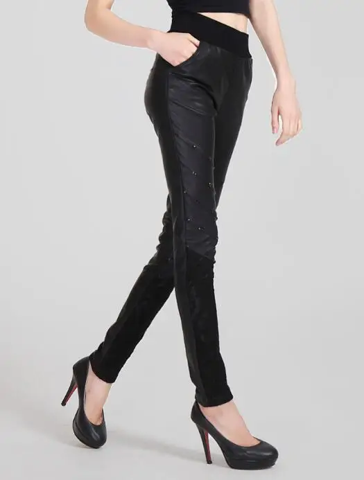 Noir Qiu Leggings 2019 Élastique Cuir Pied Nouvelle Dong Pu En Épissage Taille Ms Chaude Pantalon 6fqwpAA