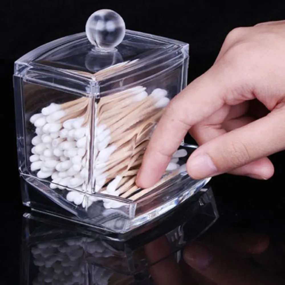 

Transparent Acrylic Makeup Organizer Storage Box Cotton Pads Swabs Cosmetic Organizer Storage Box