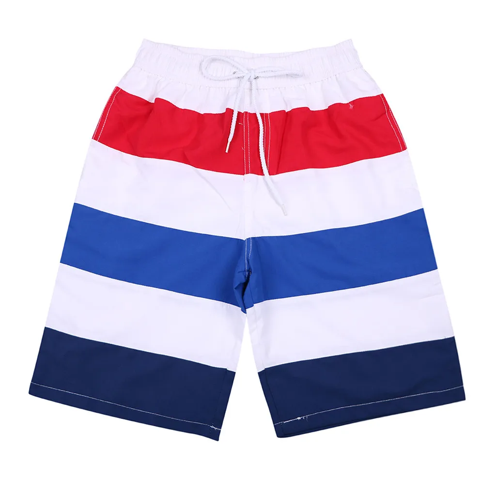 CHAMSGEND men striped casual straps beach shorts loose quick drying