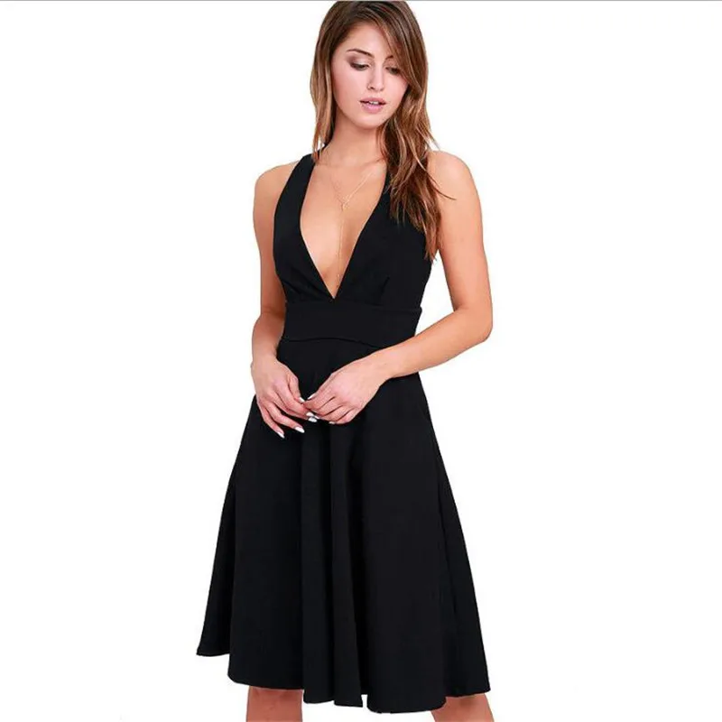 Slim Col Europe V Solides Black red Robe Nouveau Sexy 2018 Amérique Poches Profond Manches Femmes Robes De Été Sans Soirée Mode Style FPtWwZq