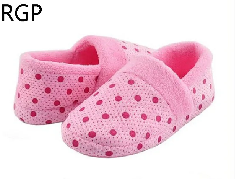 

Winter Lovely Pantufa Ladies Home Floor Shoes Soft Sole Pantufas Women Indoor Slippers Dots Cotton-Padded Shoes Female Slippers