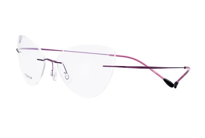 Титановые очки для чтения без оправы кошачий глаз, ультра-светильник, женские очки для чтения без оправы из сплава, очки для дальнозоркости+ от 0,50 до+ 6,00 - Цвет оправы: Фиолетовый