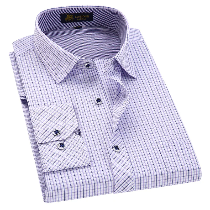 New Autumn Regular Fit Plaid Smart Casual Men Shirts Long Sleeve Non ...