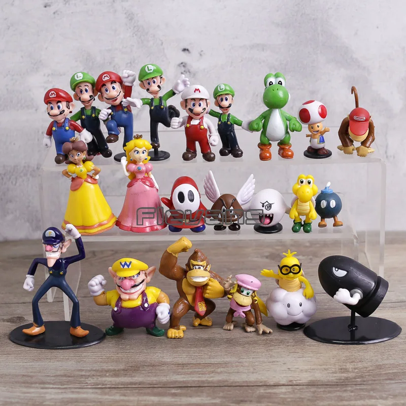 Super Mario Bros Figures 22pcs/set Mario Luigi Mushroom Bowser Yoshi Peach Daisy Goomba Koopa Mini PVC Figures Toys Dolls