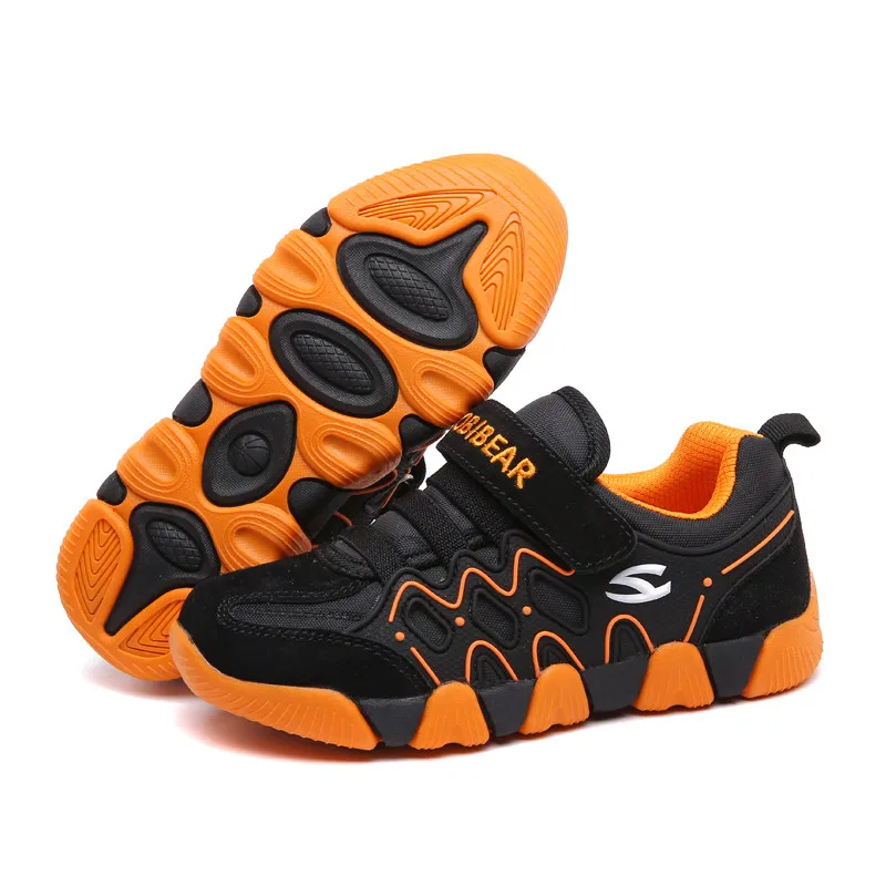 QIUTEXIONG/детская обувь; кроссовки для мальчиков; обувь для девочек; спортивная обувь из натуральной кожи; дышащая обувь на плоской подошве для бега; kinderschoenen - Цвет: Black