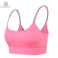 OVESPORT, 5 цветов, женский бюстгальтер с мягкими чашечками для занятий йогой Воздухопроницаемый спортивный бюстгальтер, высокая поддержка, ударопрочный, для бега, спортзала, тренировки, топы, лоскутные бюстгальтеры