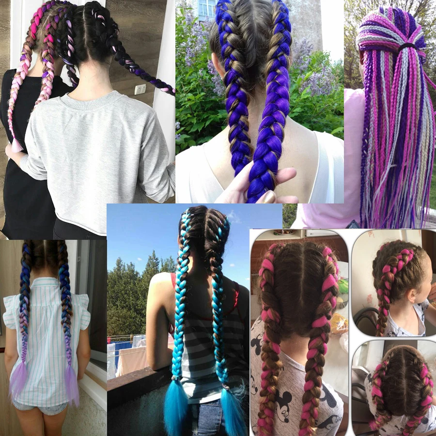 Coloured Twist Braids Synthetic Fiber Rainbow Jumbo Braiding All Colour