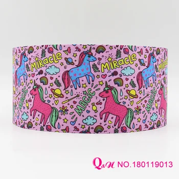 

Q&N ribbon 16mm 22mm 25mm 38mm 50mm 75mm unicorn printed grosgrain ribbon webbing 50yards/roll for hair tie free shipping