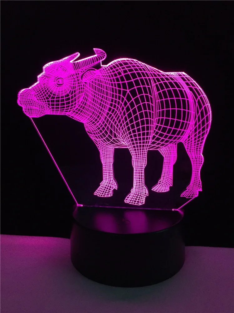 Новинка 3D Корова Buffalo 7 цветов сменный светодиодный ночник с USB многоцветная Ночная лампа новогодние подарки Новинка подарки