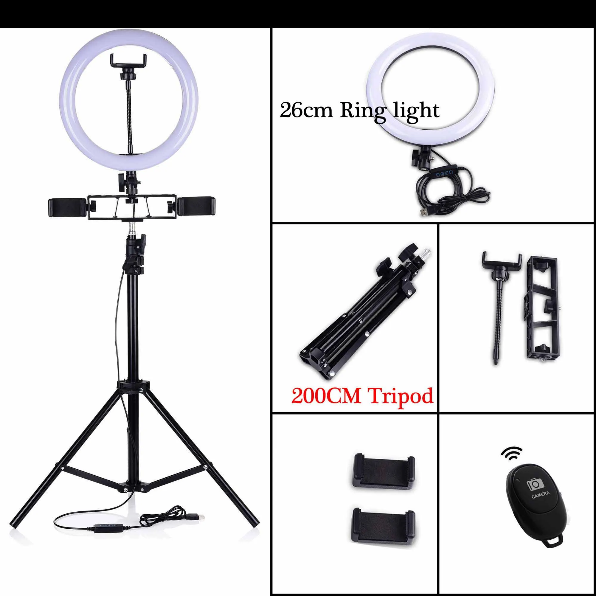 Светодиодный кольцевой светильник-Трипод с регулируемой яркостью для студийной камеры, фотографический светильник ing с Bluetooth пультом дистанционного управления и 3 держателем для телефона, настольная лампа для YouTube