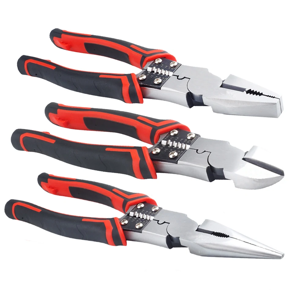 

Multifunction Wire Pliers 8" Diagonal Pliers Needle Nose Pliers Stripper Crimper Cutter Crimping Peeling Function Hand Tool