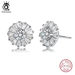 ORSA JEWELS Настоящее серебро 925 проба серьги стержня для Для женщин цветок с AAA кубический циркон 10 мм круглые небольшие серьги ювелирные