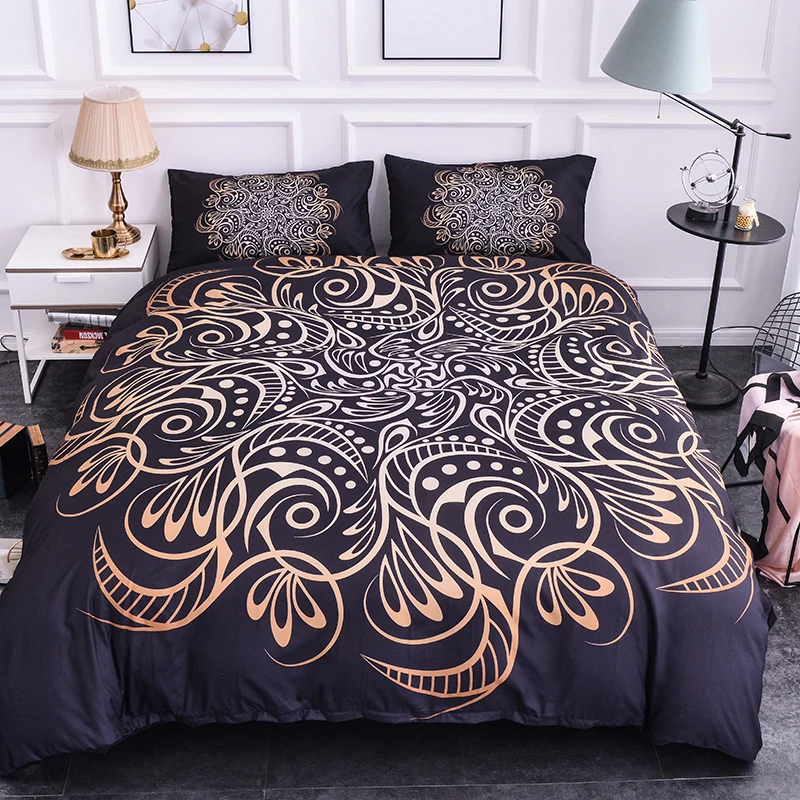 Boniu лотоса Комплект постельного белья с цветами 3D Роскошные Galaxy Ловец снов узор с золотым покрытием 2/3 шт. в богемном стиле постельное белье