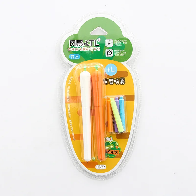 

1 Sets New Cute Creative Children Carrot Straight Liquid Fountain Pens Signature Student Pens For Office Supplies