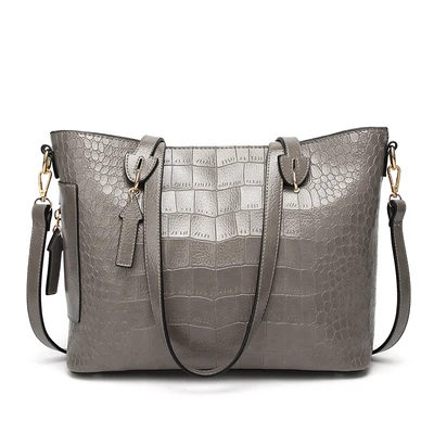 Модная женская сумка через плечо из крокодиловой кожи, Большая вместительная сумка-почтальонка, брендовая роскошная дизайнерская сумка, женская большая сумка, Офисная Сумка bolsa - Цвет: Серый