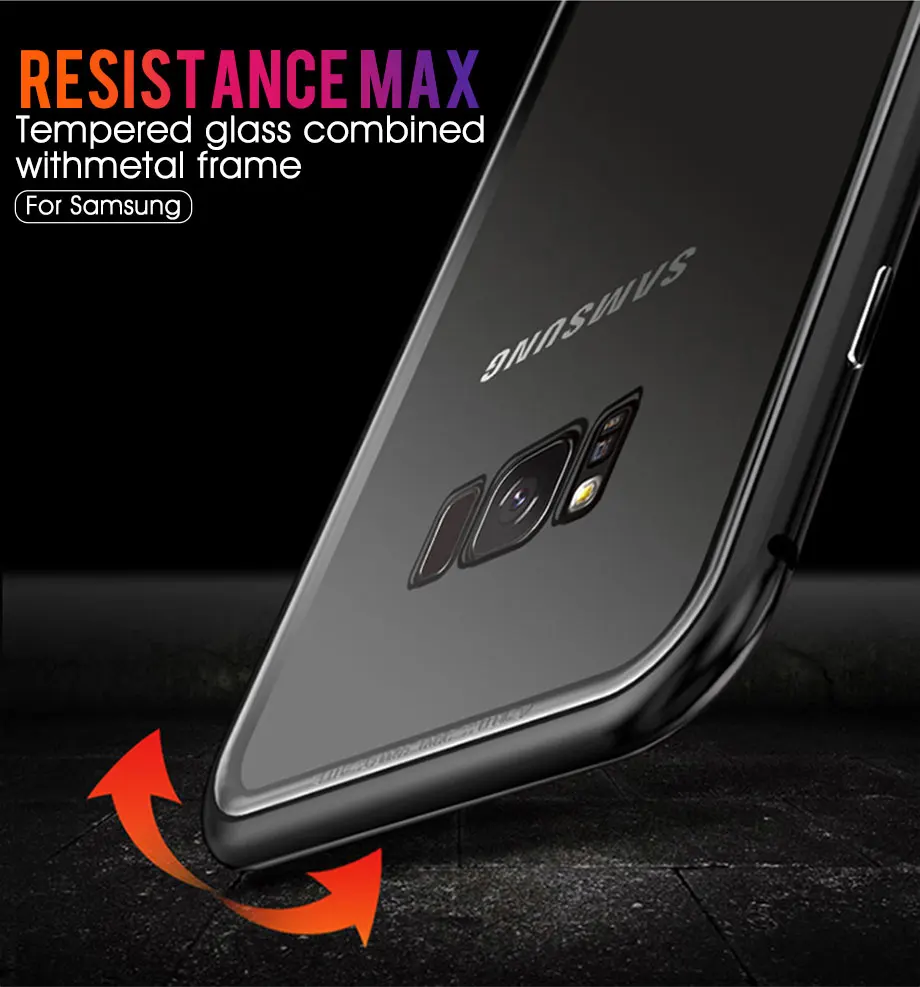 Металлический магнитный чехол для samsung Galaxy S8, S9, S10 Plus, закаленное стекло для samsung Note8, Note9, S10E, задняя крышка на магните, чехол s