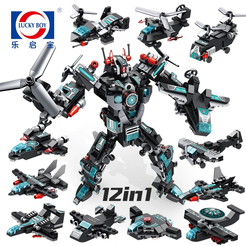 

Military Helicopter Fighter 12 in 1 Synthesis Robot building block Armor DIY Assemble Bricks Toys For Children Gifts