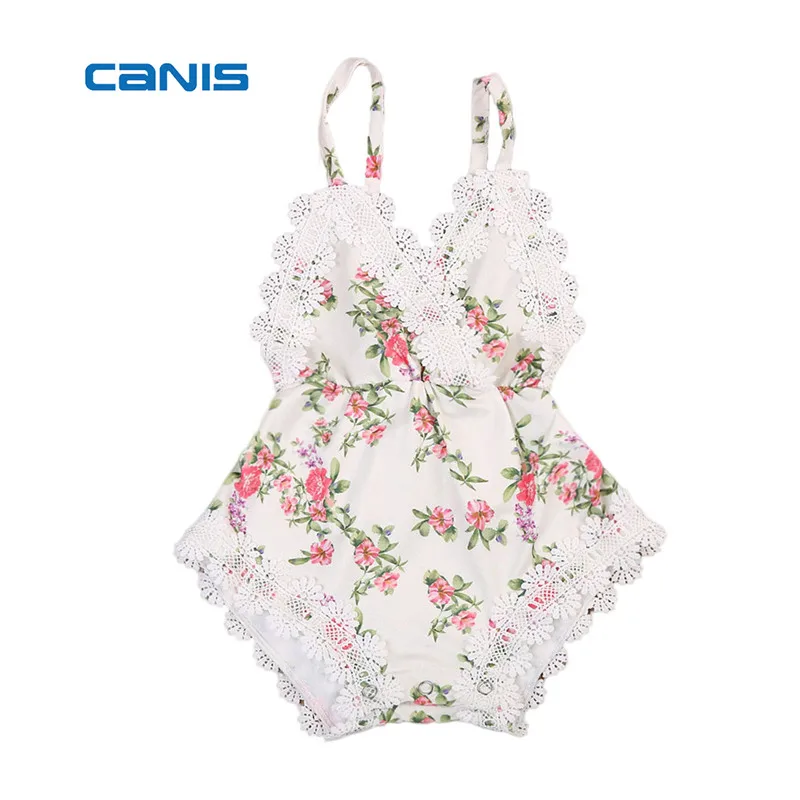 

Sweet Baby Girl Romper Newborn Toddle Baby Girls Flowers Print Lace Backless Rompers Summer Sleeveless Baby Clothes