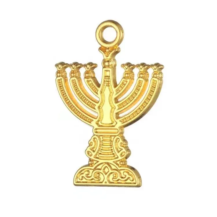 Skyrim Luxury Hanukah Menorah Gold Charms Jewish Jewelry For DIY