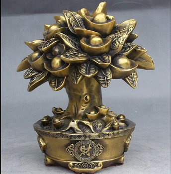 

ymying 1011+++++9" FengShui China Chinese Bronze Yuanbao Wealth Money Tree Treasure Bowl Statue