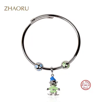 

Zhaoru Authentique 925 Sterling Silver Bangles with Blue Enamel Bracelet Bangle for Women Fashion Jewelry DIY Bangle Gift