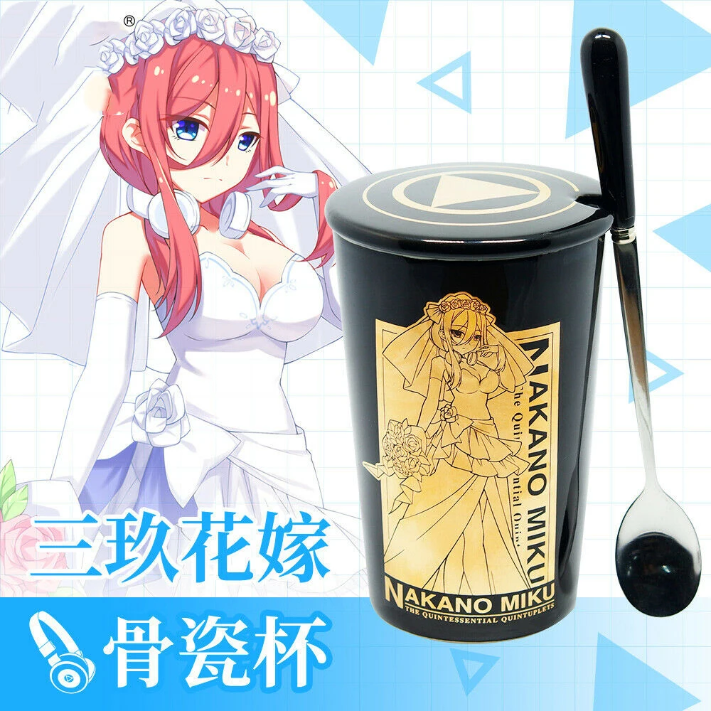 

Anime Go-Toubun No Hanayome Nakano Miku Cosplay Water Cup Daily Ceramic Coffee Mug Cup+Spoon+Cup lid Men Women Collection