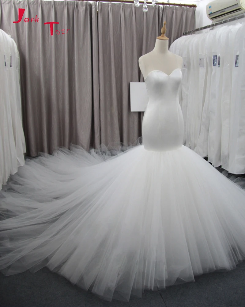 

Jark Tozr Custom Made Chapel Train China Wedding Gowns 2019 Robe De Mariee Satin Tulle Simple Mermaid Bridal Dresses Mariage