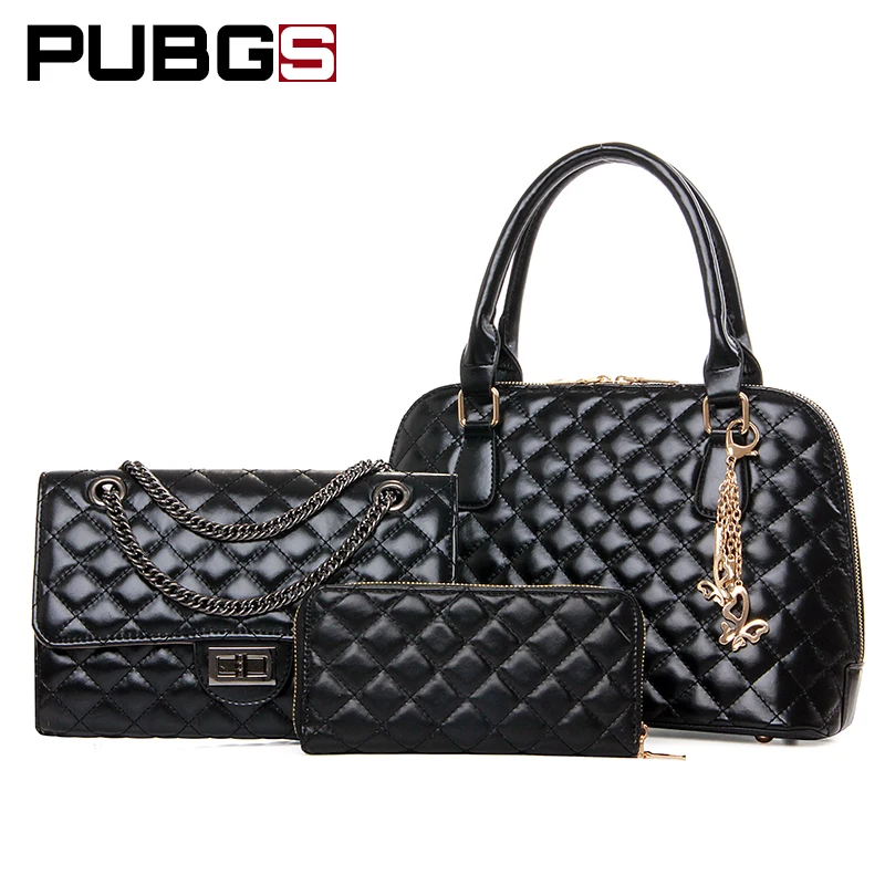 

Women's Handbags Female Bags High Quality Luster Leather PU Texture Variety Fashion Delicate Elegant 3-Piece Set PUBGS 2018 New