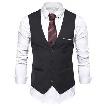 

S-3XL Plain Color Streetwear Suit Vest Formal Single Breasted Pocket Mens Clothing Back Belt Mens Fashion Tuxedo Waistcoat XXXL