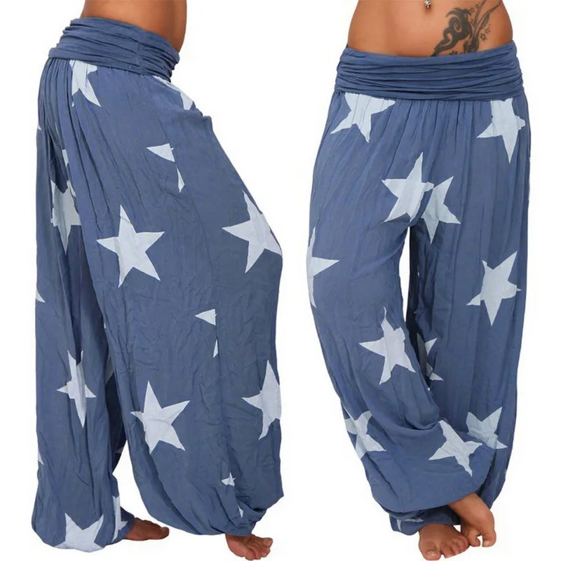 Female Harem Pants Star Print Pink Blue Wide Leg Pants Pleated High Waist Loose Hip Hop Trousers Casual Streetwear Female Harem Pants Star Print Pink Blue Wide Leg Pants Pleated High Waist Loose Hip Hop Trousers Casual Streetwear