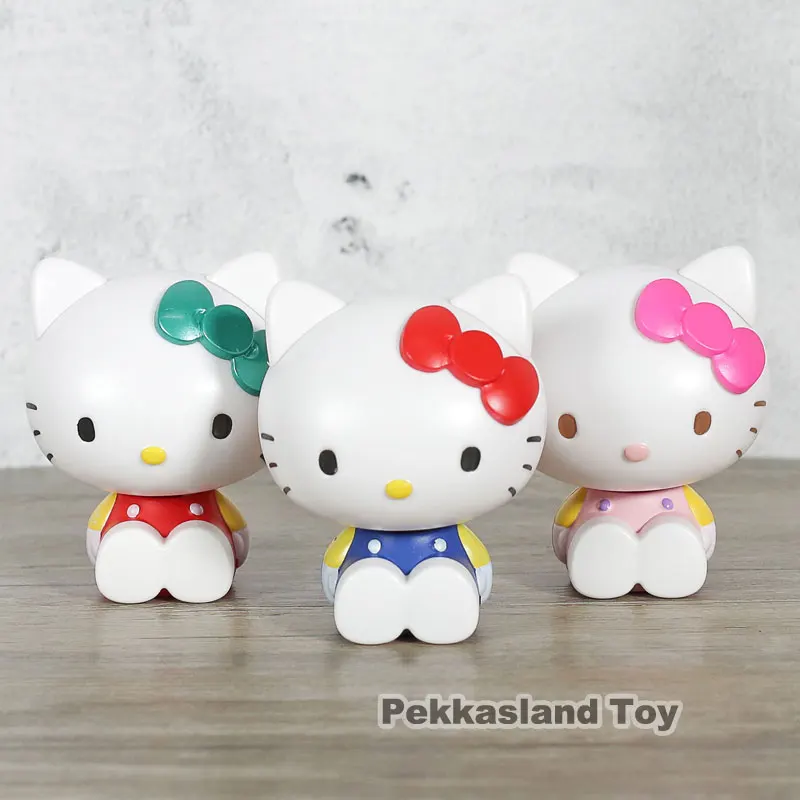 Мультфильм Kawaii hello kitty Cat мини ПВХ Фигурки игрушечные лошадки рождественские подарки, куклы для детей обувь девочек 3 шт./компл