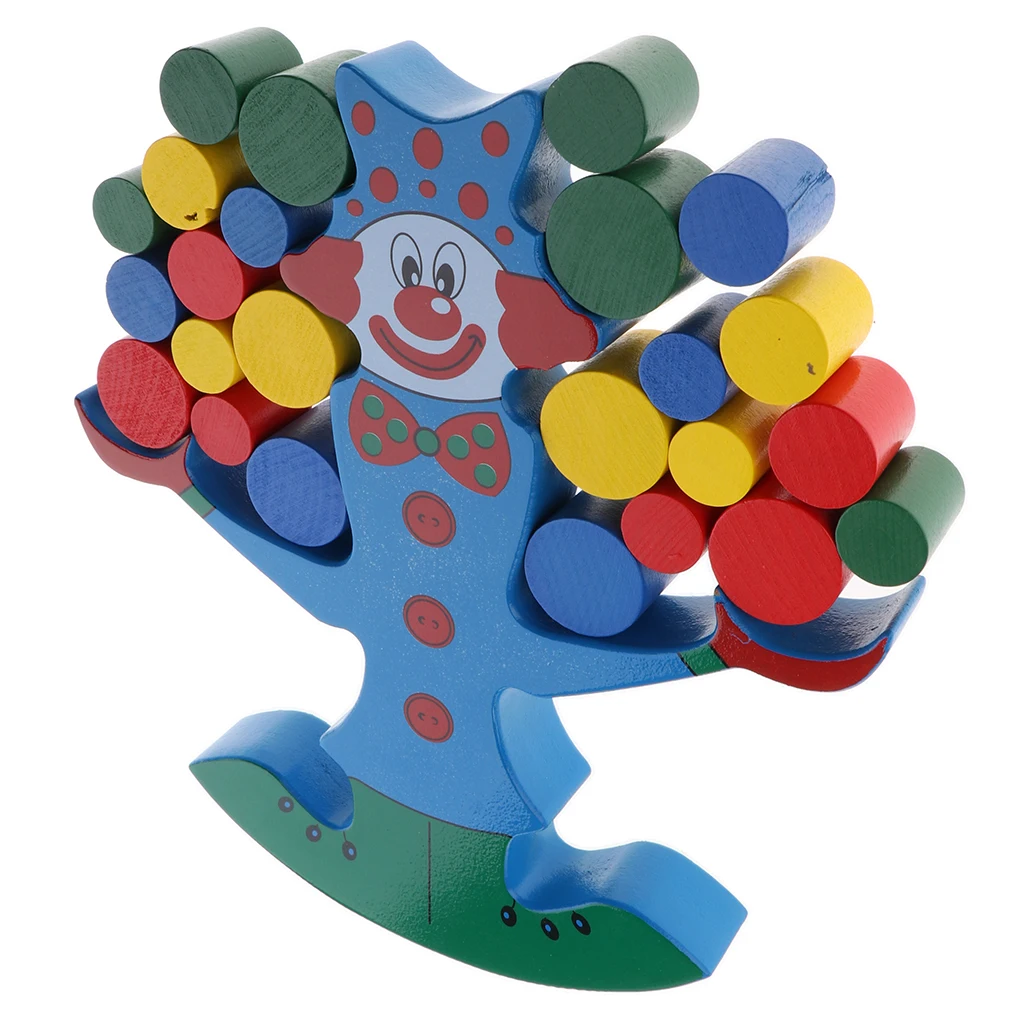 Clown Block Stack Up Balancing Game Wooden Developmental Toy for Baby Kids Boys Girls Fun Play