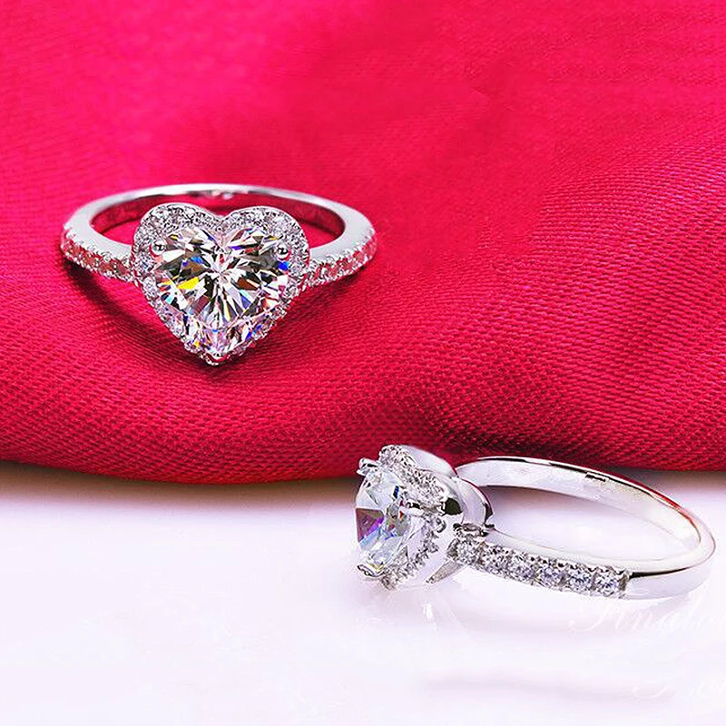 Женские Гламурные ювелирные изделия кристалл очаровательные свадебные кольца в форме сердца Мода Циркон Обручальные Кольца для женщин