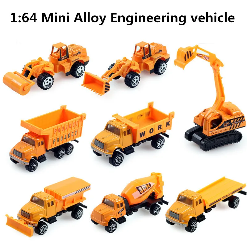 8pc / lot 164 Alloy Engineering Automotive, sliding toys, excavators