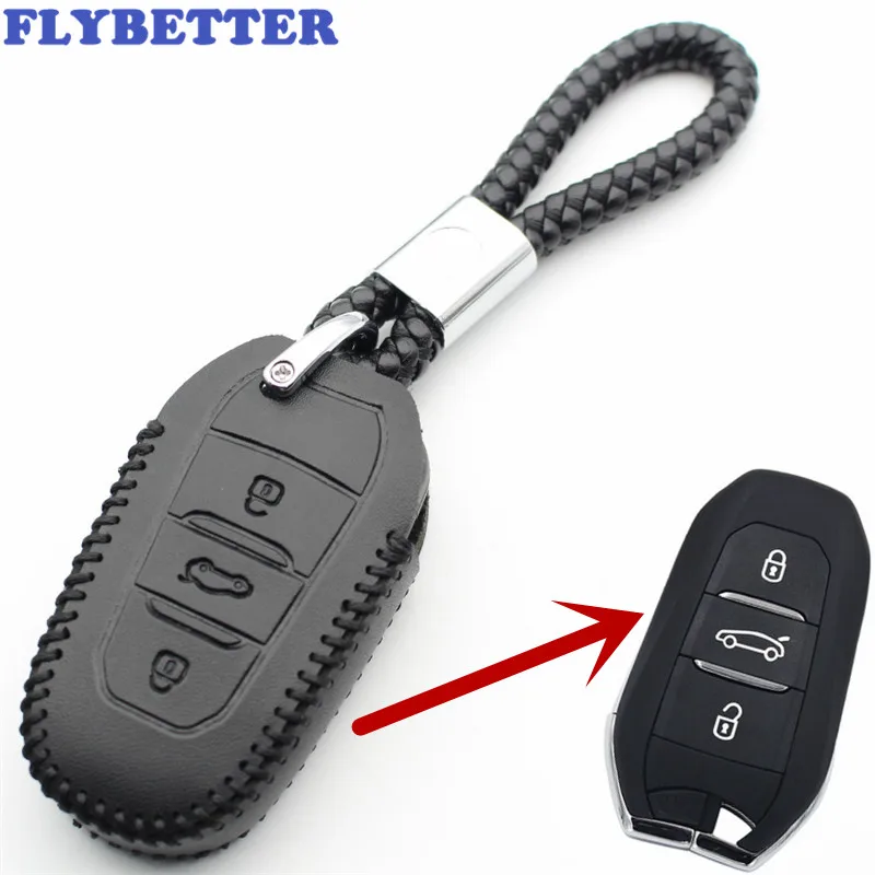 Смарт чехол FLYBETTER из натуральной кожи с 3 кнопками для Peugeot 3008/508/2008/308S/408 Citroen