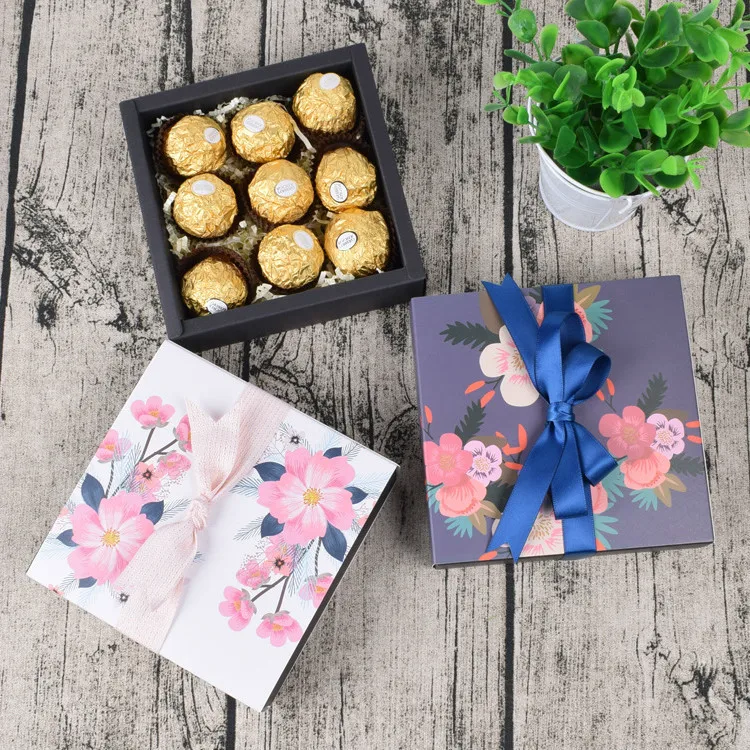 

5 Pcs Gift Candy Box For Wedding Party Birthday Flowers Sakura Drawer Paper Box Cake Chocolate Gift Paper Packaging Cardboard