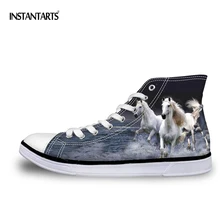 Instantarts Весна Для мужчин высокого верха классический Кружево до вулканизируют Обувь Crazy Horse головы зебры Printed High-топ плоская парусиновая обувь