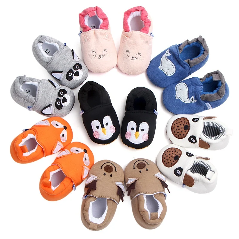 Обувь для новорожденных; обувь для мальчиков и девочек с изображением животных; хлопковая детская обувь; мягкая подошва для малышей; нескользящая обувь для младенцев