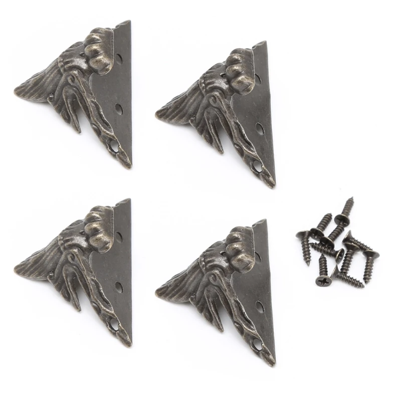 

4x Antique Bronze Decorative Jewelry Box Wooden Case Feet Leg Corner Protector #Aug.26