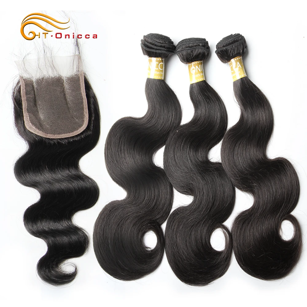

Htonicca Body Wave Bundles With Closure Malaysian Hair Bundles With Closure Human Hair Weave 3 Bundles With Closure Non Remy