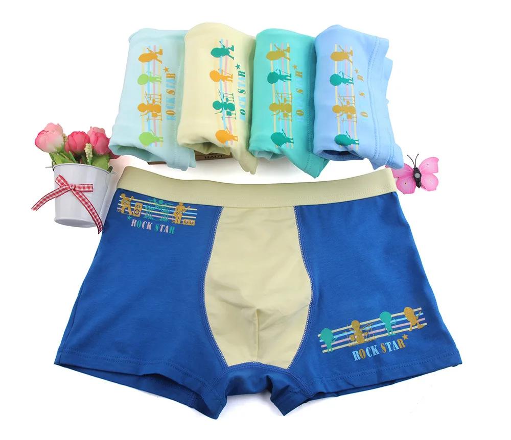 10Y-15Y Boys Panties for Junior School Students New Casual Breathable Men Bottom Rock Star 4 Piece