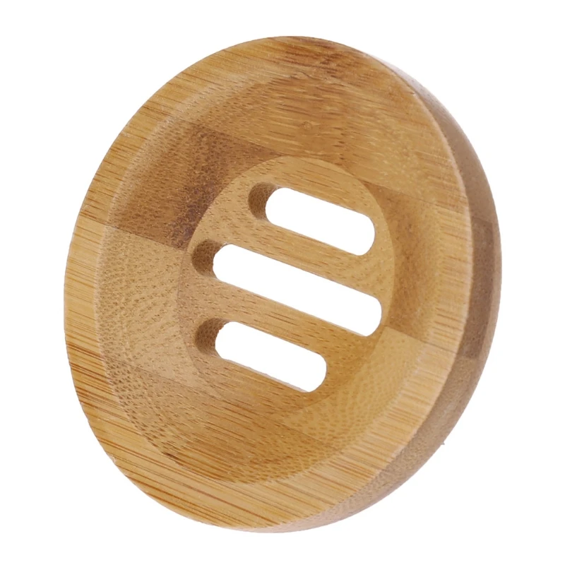 

Natural Wood Soap Tray Holder Round Shape Container Storage Bathroom Stand Rack