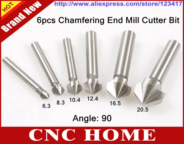 

6PCS 90 Degree Chamfer Milling Cutter HSS Round Shank Chamfering End Mill CNC Router Bit 6.3MM 8.3MM 10.4MM 12.4MM 16.5MM 20.5MM