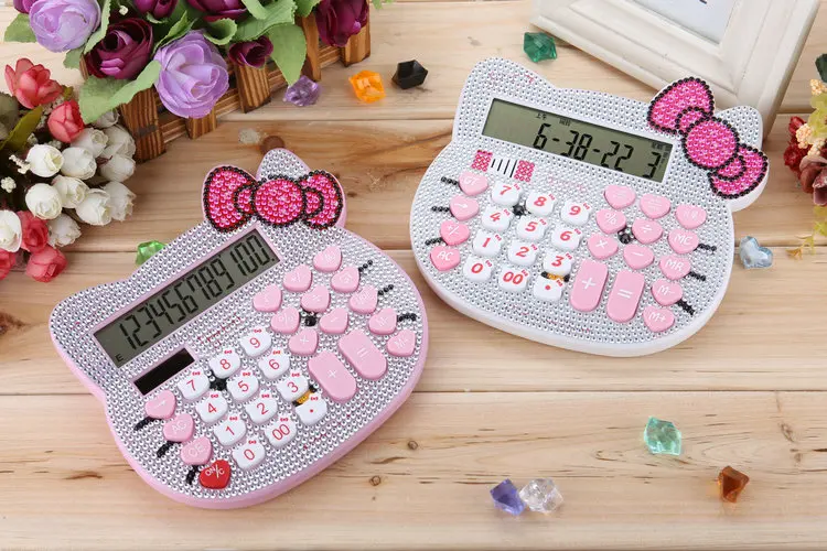 Cute Lovely Hello Kitty Calculator Pink Twinkling 10+2 Digital Solar