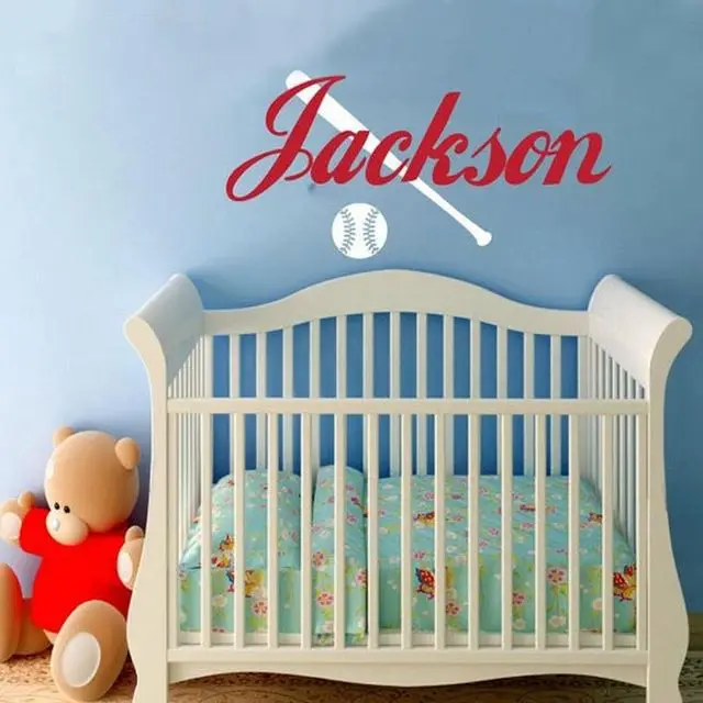 

Baseball Wall Decal with Personalized Name Home Vinyl Wall Art Sticker Baseball Bat and Baseball Room Decor-free shipping