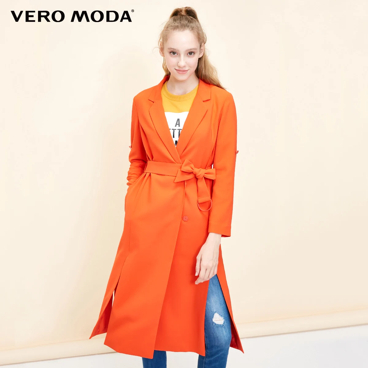 Vero Moda женское приталенное пальто с разрезом на одной пуговице | 318421503 - Цвет: Outrageous orange