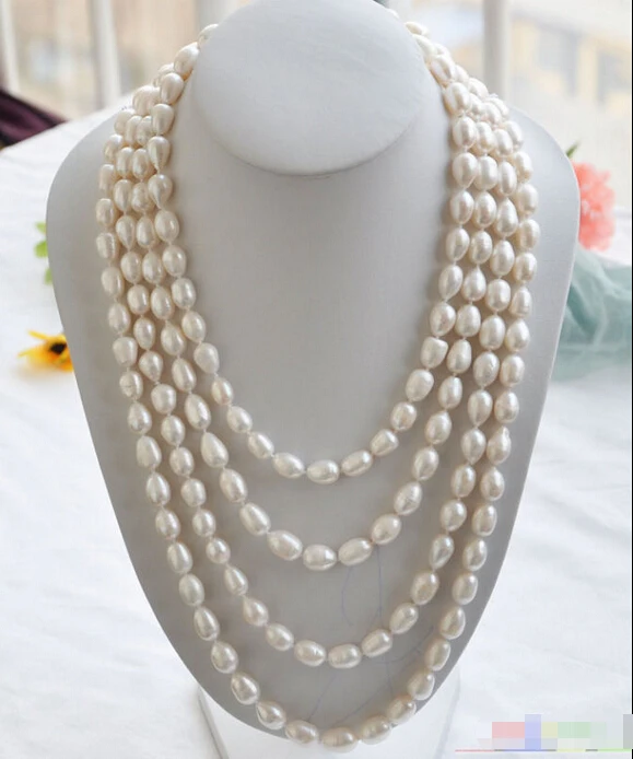 

Free shipping@@@@@ P4298 Long 100" 14mm white rice FRESHWATER CULTURED pearl necklace